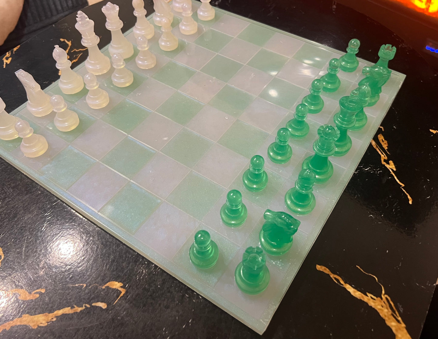 Chess Board Set Game white and mint