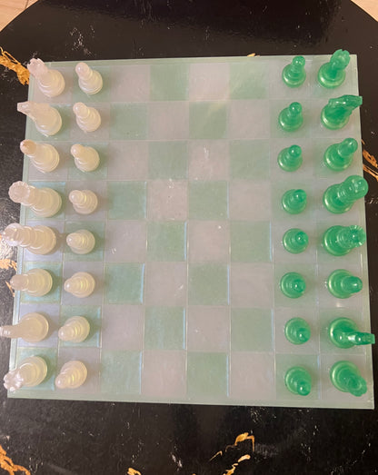 Chess Board Set Game white and mint