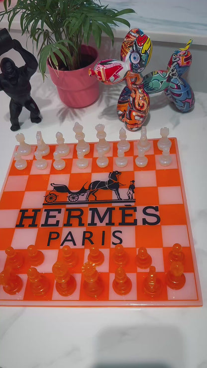 Chess Board Set Hermes Game light Orange and black