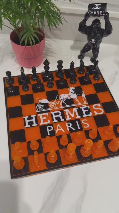 Chess Board Set Hermes Game Orange and black