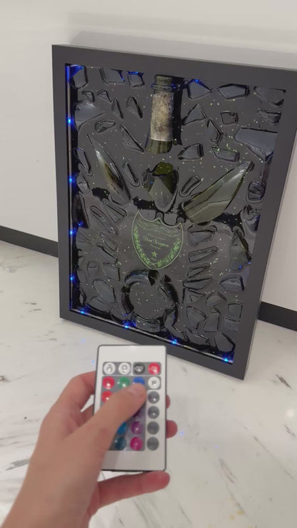 Dom Perignon Champagne with LED Light Broken Bottle Art Frame