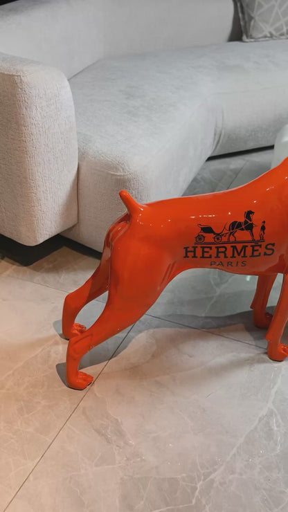 Luxury Orange Hermes Dog Sculpture with Designer Accents Limited 001