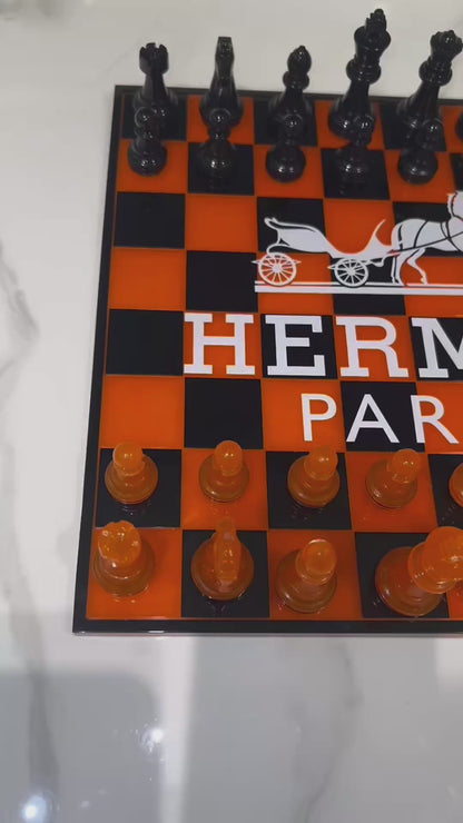 Chess Board Set Hermes Game Orange and black