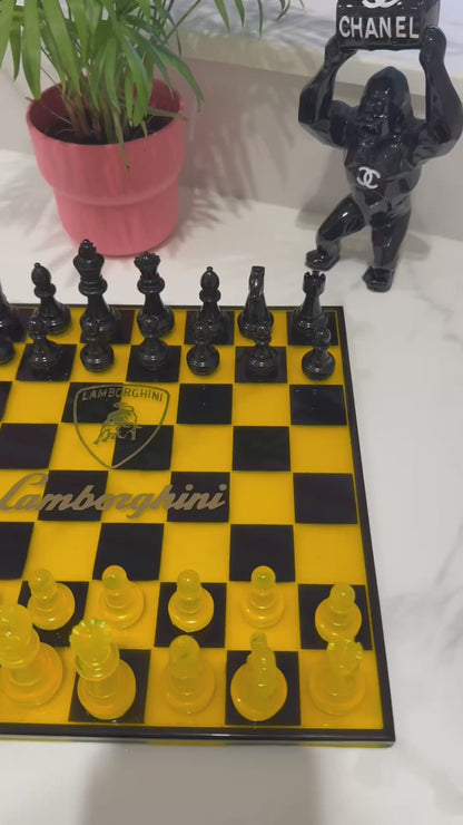 Chess Board Set Lamborghini Game yellow and black