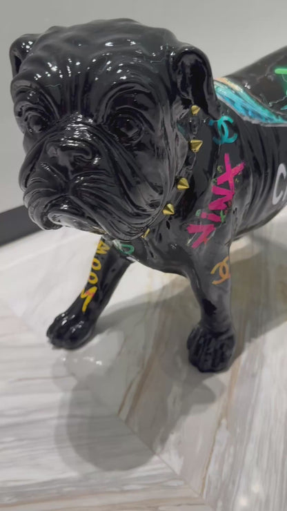 Black Chanel Dog Sculpture with Designer Accents