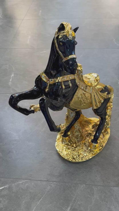 Black & Gold Horse Sculpture – A Symbol of Power, Prestige, and Victory