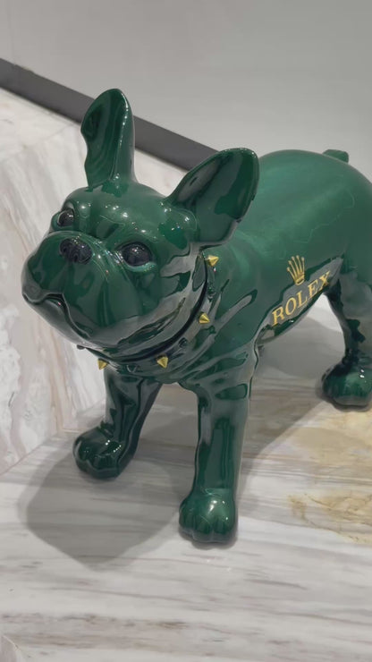 Green Rolex Dog Sculpture – Luxury Loyalty in Art Form