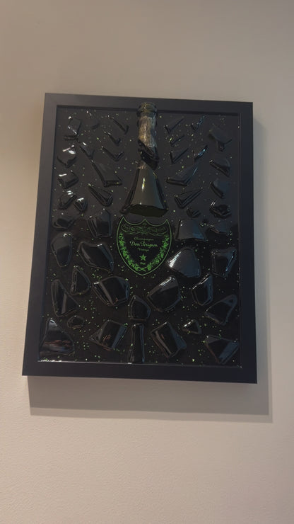 Dom Perignon Champagner zerbrochene Flasche Kunstrahmen