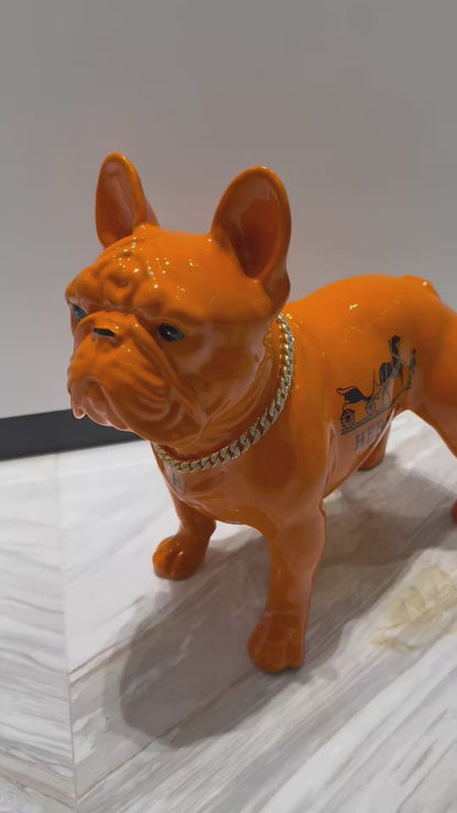 Orange Hermes Dog Sculpture with Designer Accents