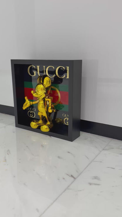 Golden Mickey in Gucci Box Frame – A Fusion of Playful Icon & Luxury Design