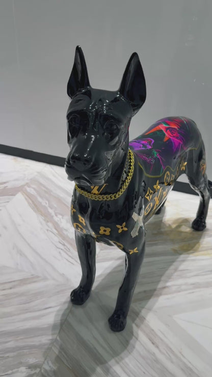 Luxury Black Dog Sculpture with Designer Accents