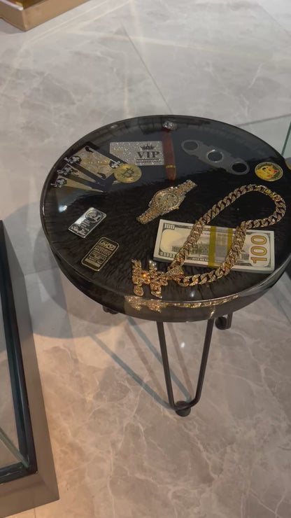 Dollar und Gold Beistelltisch Schwarz